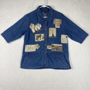 New Identity Shirt Womens Extra Large Blue European Theme Patches Casual Ladies